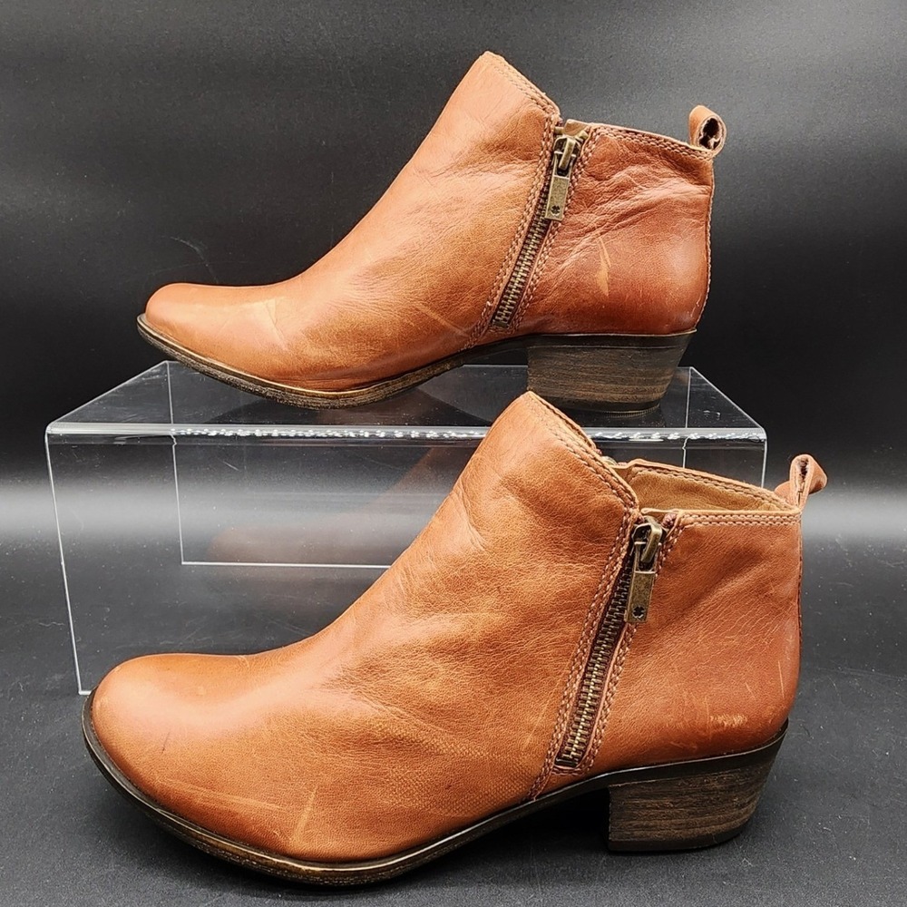 Lucky Brand 8M Brown Basel Leather Ankle Booties Western Boho Casual Block Heel